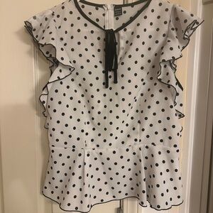 Black and White Polka Dot Ruffle Blouse